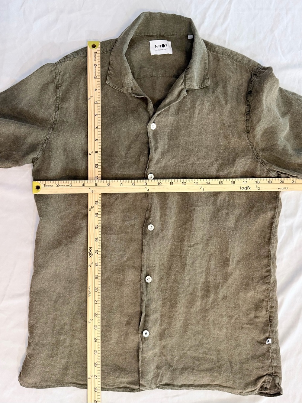 NN07 Olive Short-Sleeve Linen Button-Down Shirt